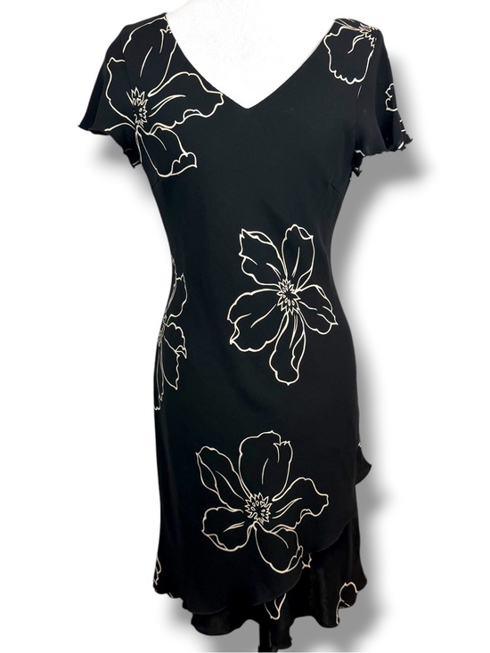 S.L. Fashions Dresses & Skirts - SL Fashions Black Floral Embroidered Midi Dress V Neck Ruffle Hem Y2K Cocktail